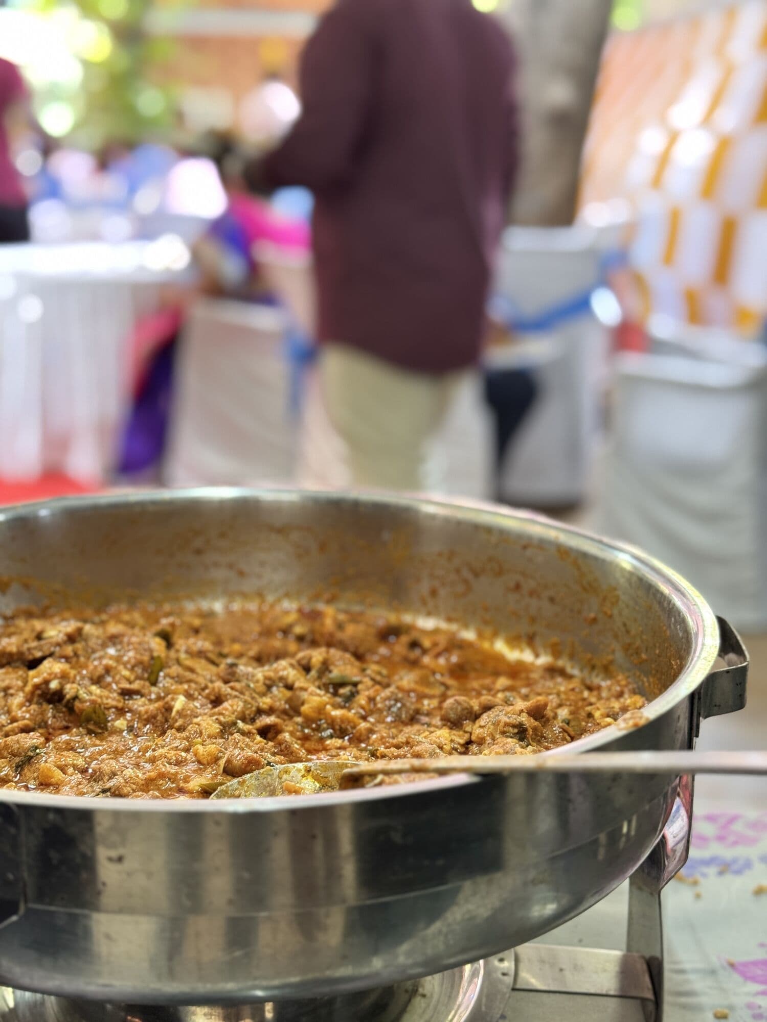 A large pan of spiced, slow-roasted meat at the buffet